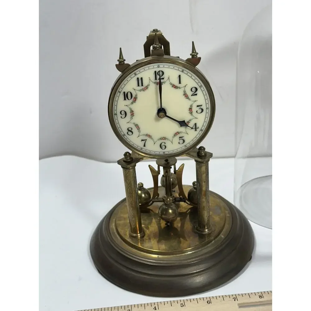 Antique Clock Germany NO(0) Jewels unadjusted Torsion Dome For Parts or‎ Repair